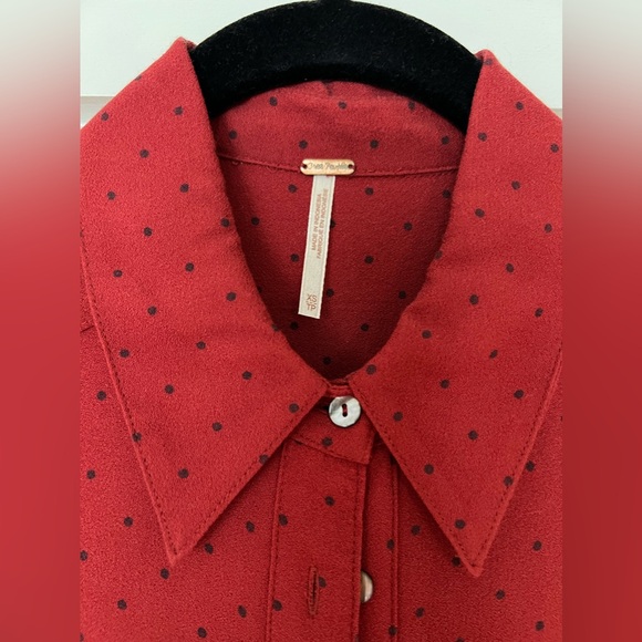 Free People ‘This Town’ Long Sleeve Polka Dot Mini Shirt Dress - Picture 4 of 4